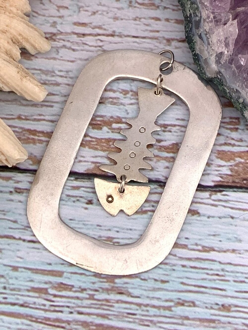 Fish Bone Skeleton Vintage Sterling Silver Necklace Pendant J1432